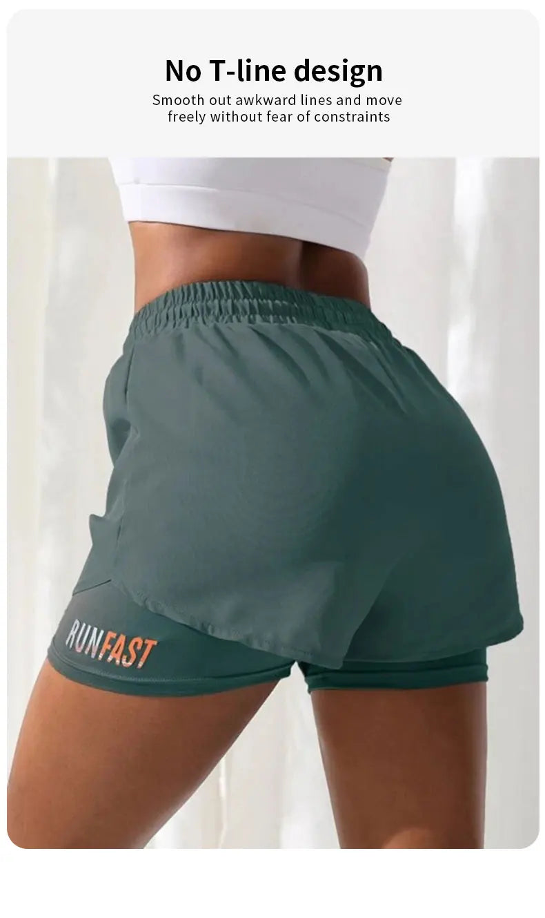 Women's High Rise Yoga Shorts - 2-in-1 Athletic Running Shorts