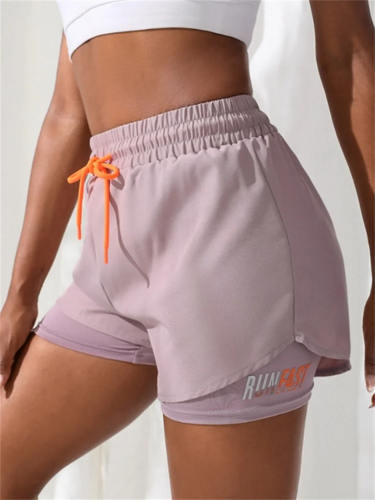 Women's High Rise Yoga Shorts - 2-in-1 Athletic Running Shorts