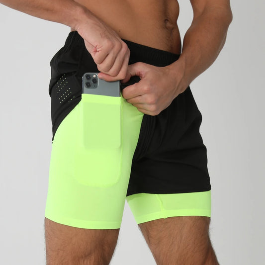 Men's 2-in-1 Running Shorts - Quick Dry Gym Workout Training Shorts