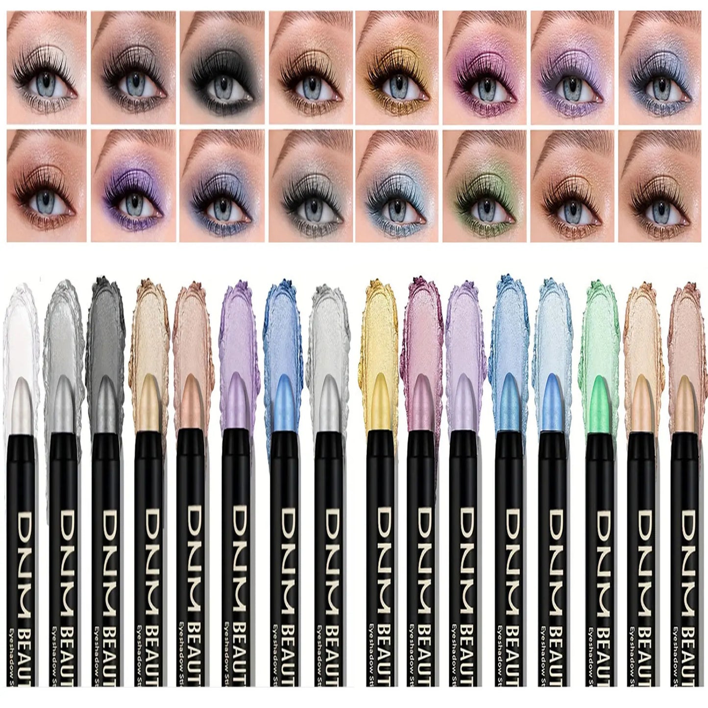 16-Color Pearlescent Waterproof Eyeliner Set - Long-Lasting Glitter Eye Makeup