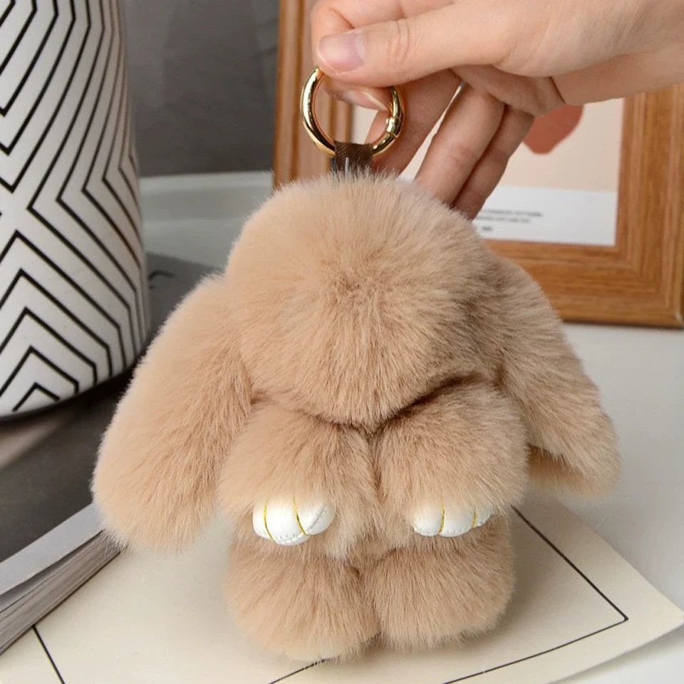 Fluffy Rabbit Fur Keychain - 15cm Bunny Pompom Key Ring Gift
