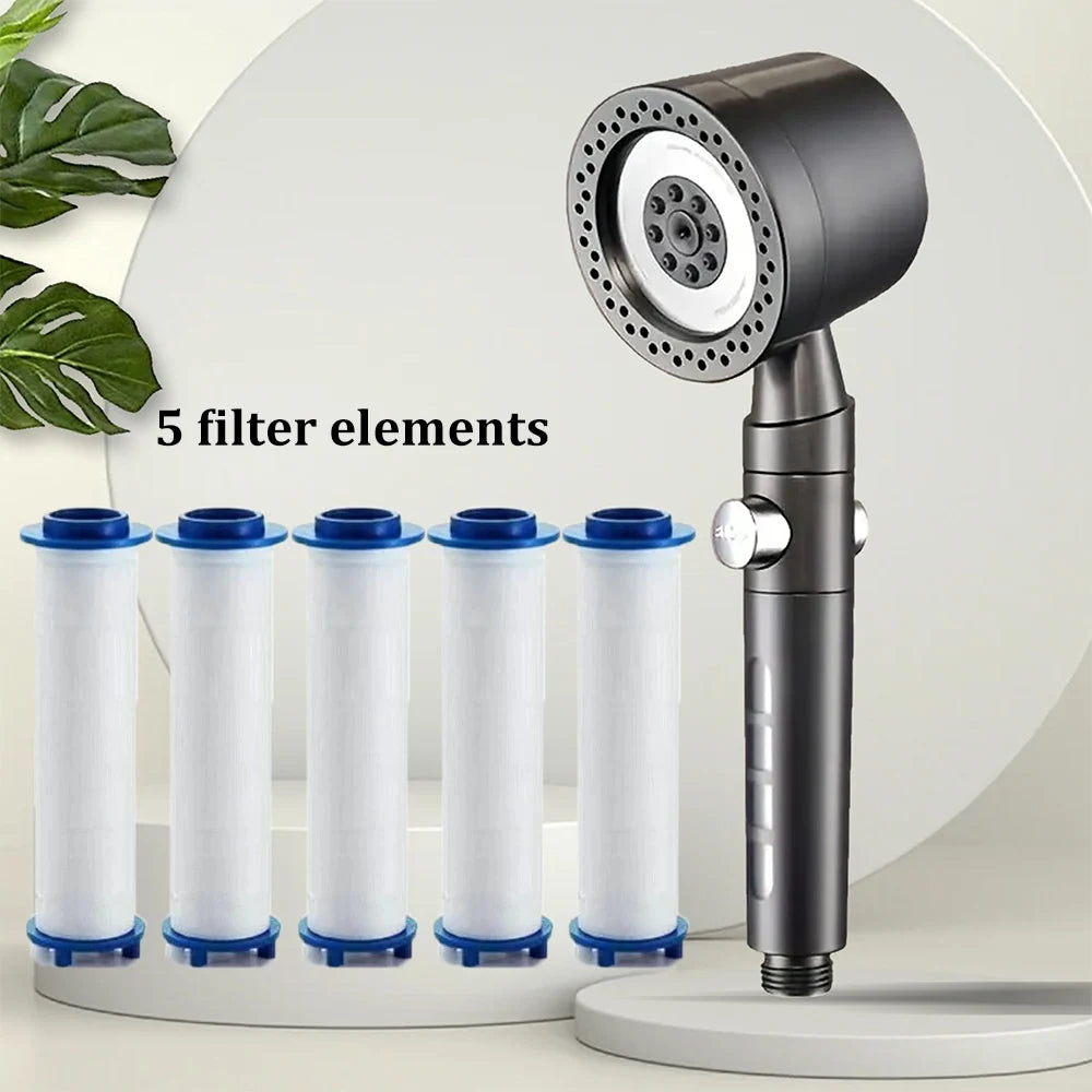 5-Mode High Pressure Water Saving Shower Head with One-Button Stop - Premium Handheld Bathroom Set