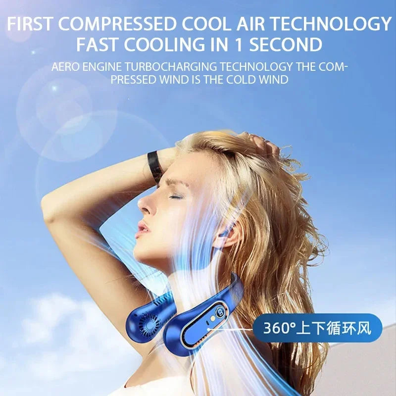 Best Quality Portable Neck Hanging Fan - 3000mAh USB Rechargeable Bladeless Mini Fan with LED Display