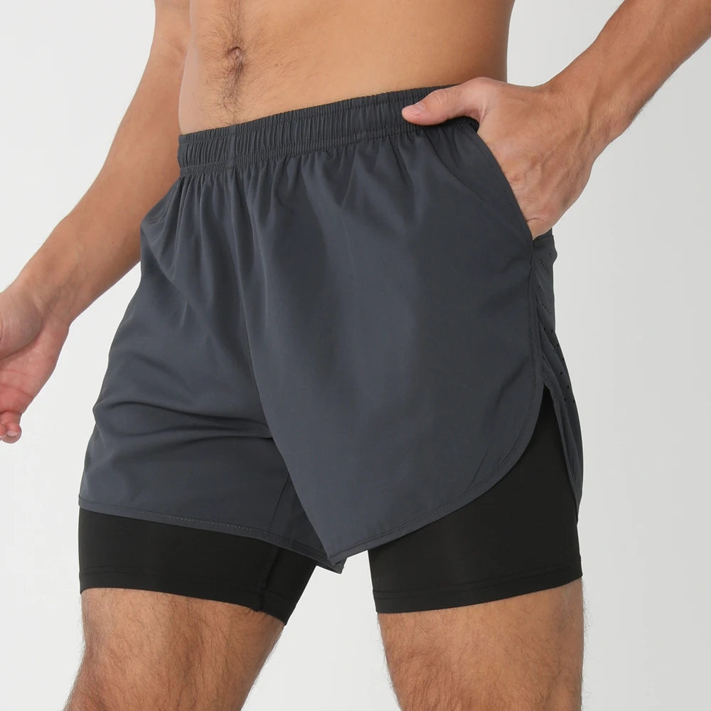 Men's 2-in-1 Running Shorts - Quick Dry Gym Workout Training Shorts