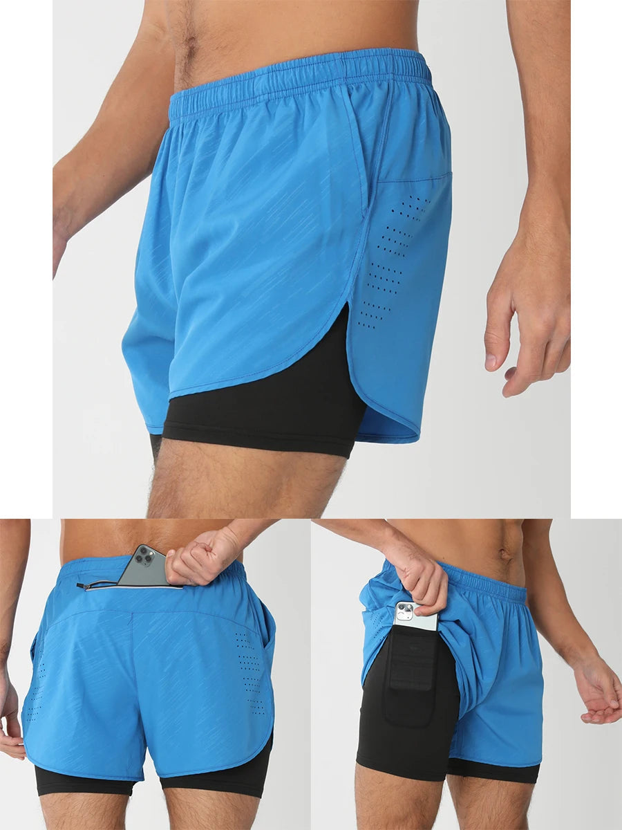 Men's 2-in-1 Running Shorts - Quick Dry Gym Workout Training Shorts