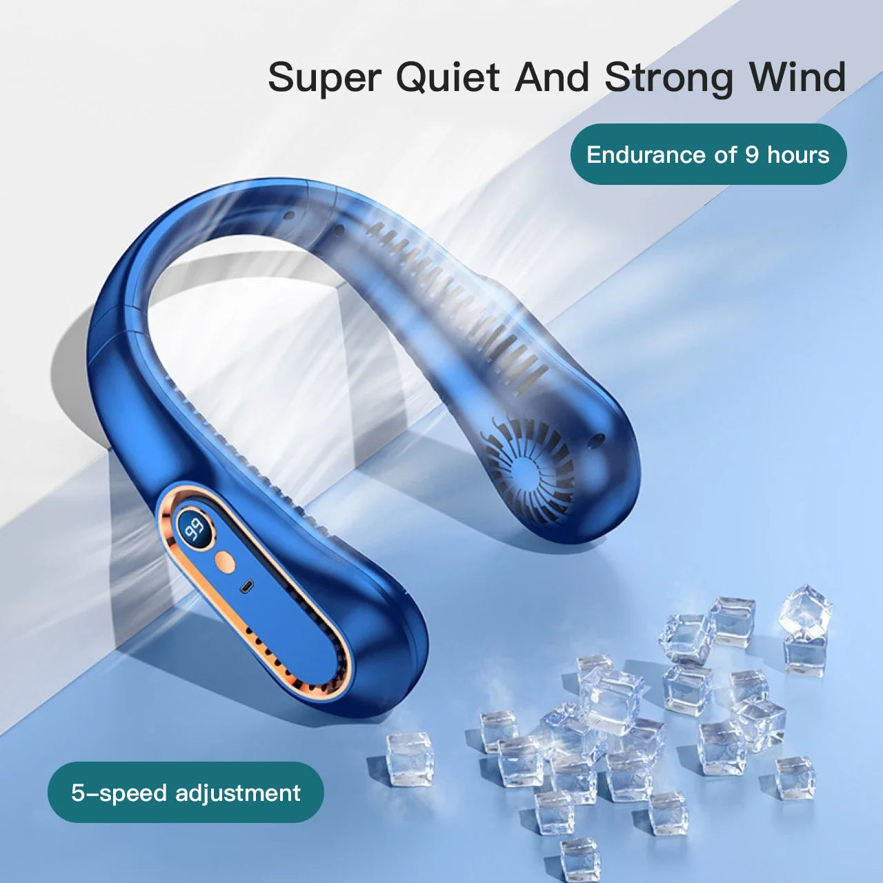 Best Quality Portable Neck Hanging Fan - 3000mAh USB Rechargeable Bladeless Mini Fan with LED Display