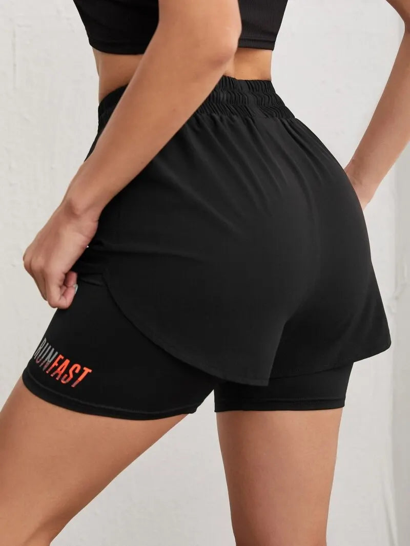 Women's High Rise Yoga Shorts - 2-in-1 Athletic Running Shorts