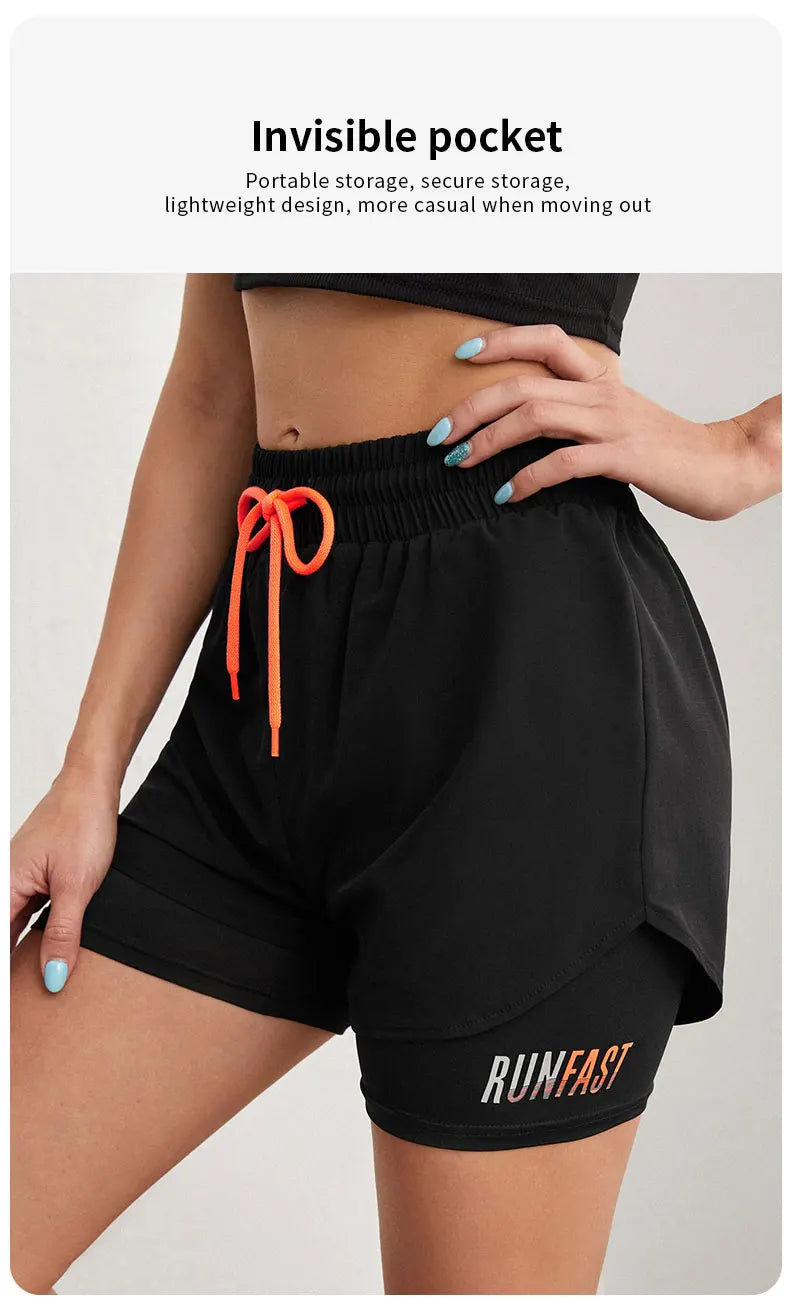 Women's High Rise Yoga Shorts - 2-in-1 Athletic Running Shorts
