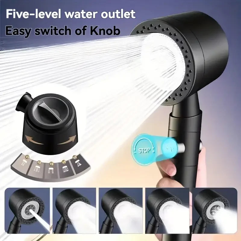 5-Mode High Pressure Water Saving Shower Head with One-Button Stop - Premium Handheld Bathroom Set