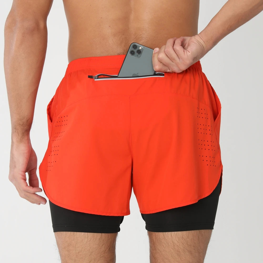 Men's 2-in-1 Running Shorts - Quick Dry Gym Workout Training Shorts