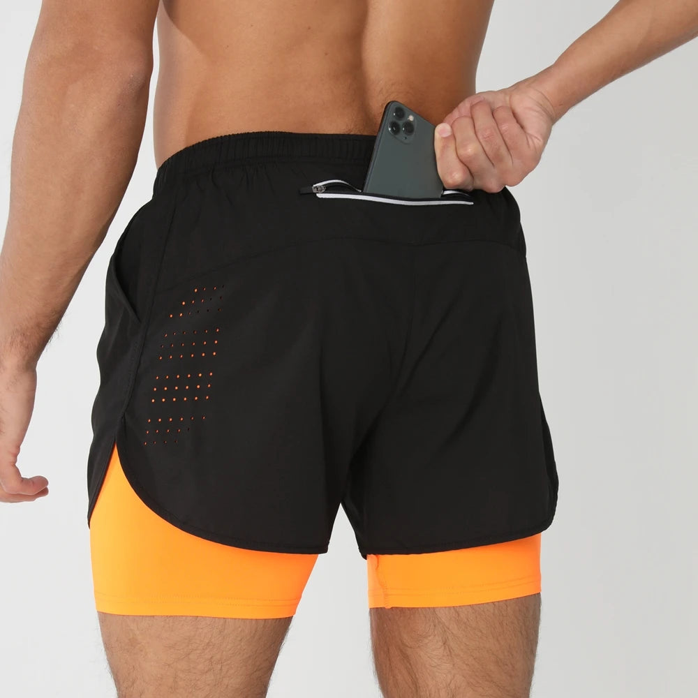 Men's 2-in-1 Running Shorts - Quick Dry Gym Workout Training Shorts