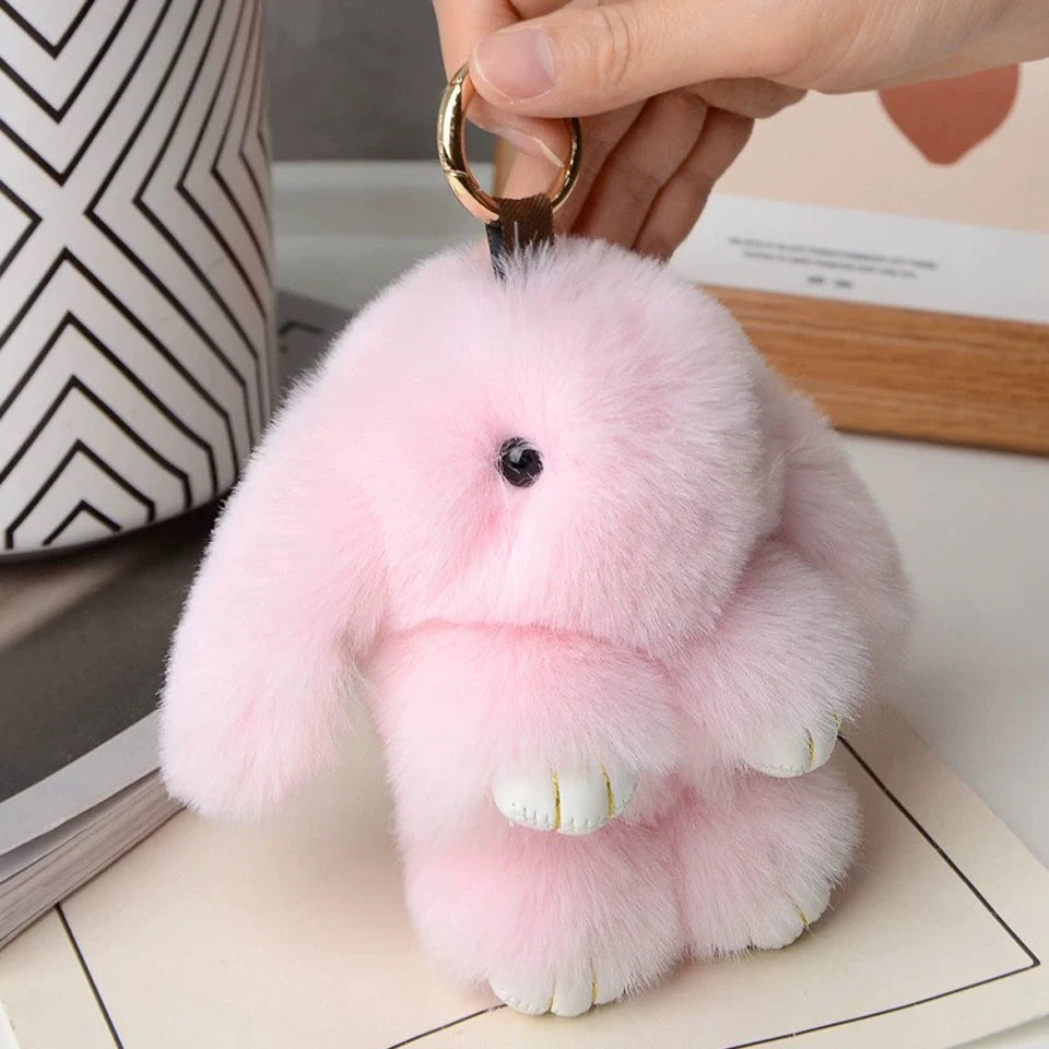 Fluffy Rabbit Fur Keychain - 15cm Bunny Pompom Key Ring Gift