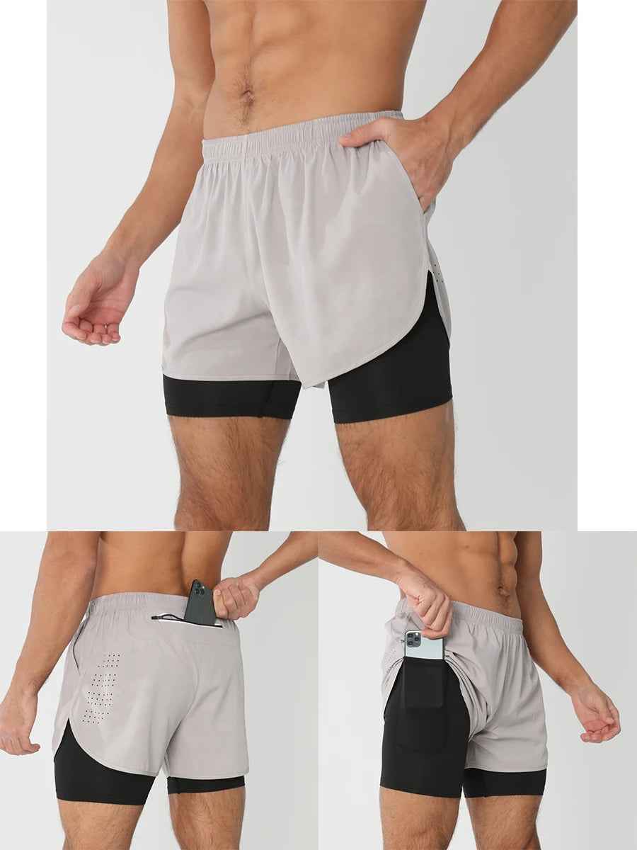 Men's 2-in-1 Running Shorts - Quick Dry Gym Workout Training Shorts