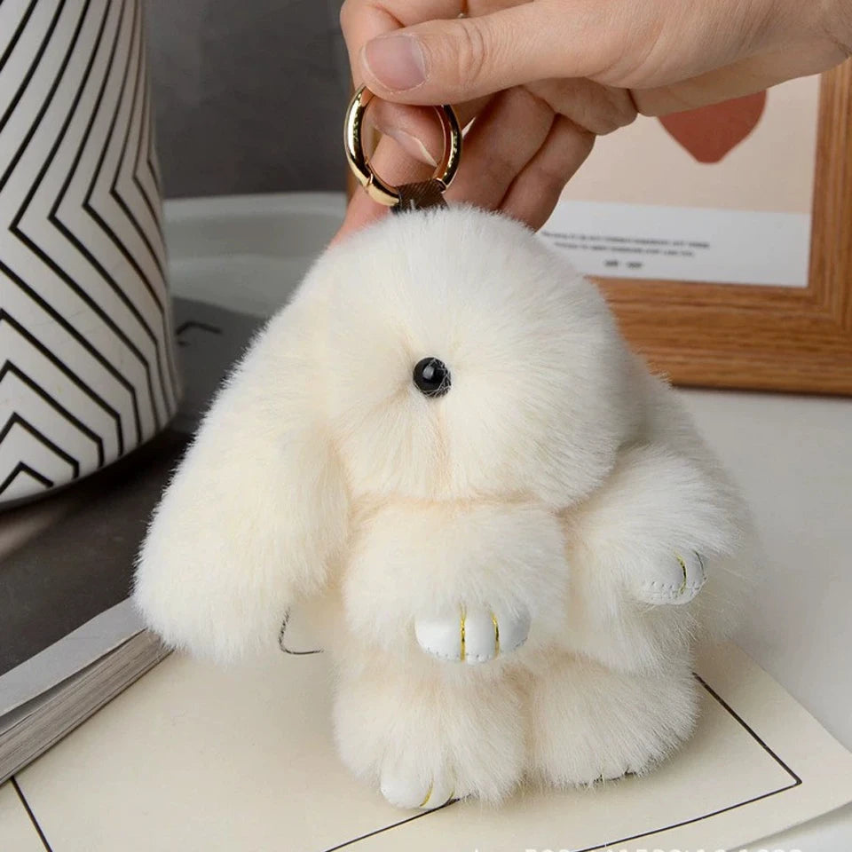 Fluffy Rabbit Fur Keychain - 15cm Bunny Pompom Key Ring Gift