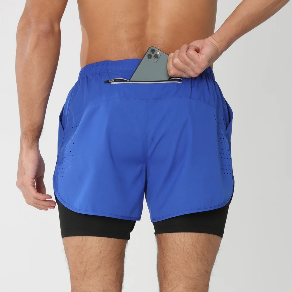 Men's 2-in-1 Running Shorts - Quick Dry Gym Workout Training Shorts