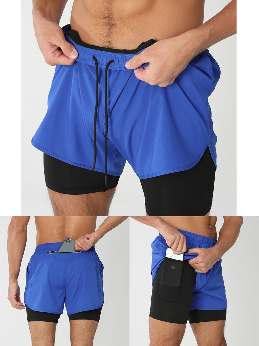 Men's 2-in-1 Running Shorts - Quick Dry Gym Workout Training Shorts