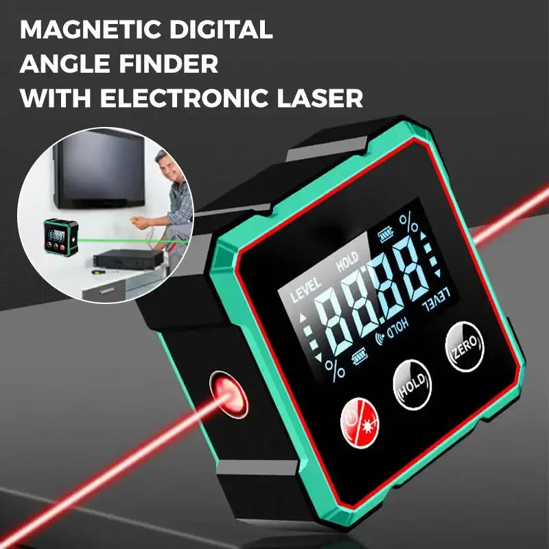 Digital Angle Finder - Magnetic 360° LCD Electronic Protractor with Laser Gauge