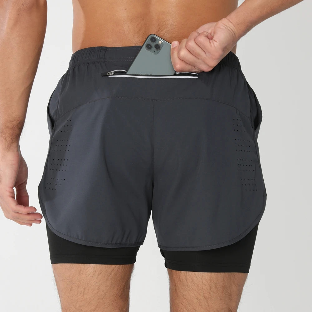 Men's 2-in-1 Running Shorts - Quick Dry Gym Workout Training Shorts