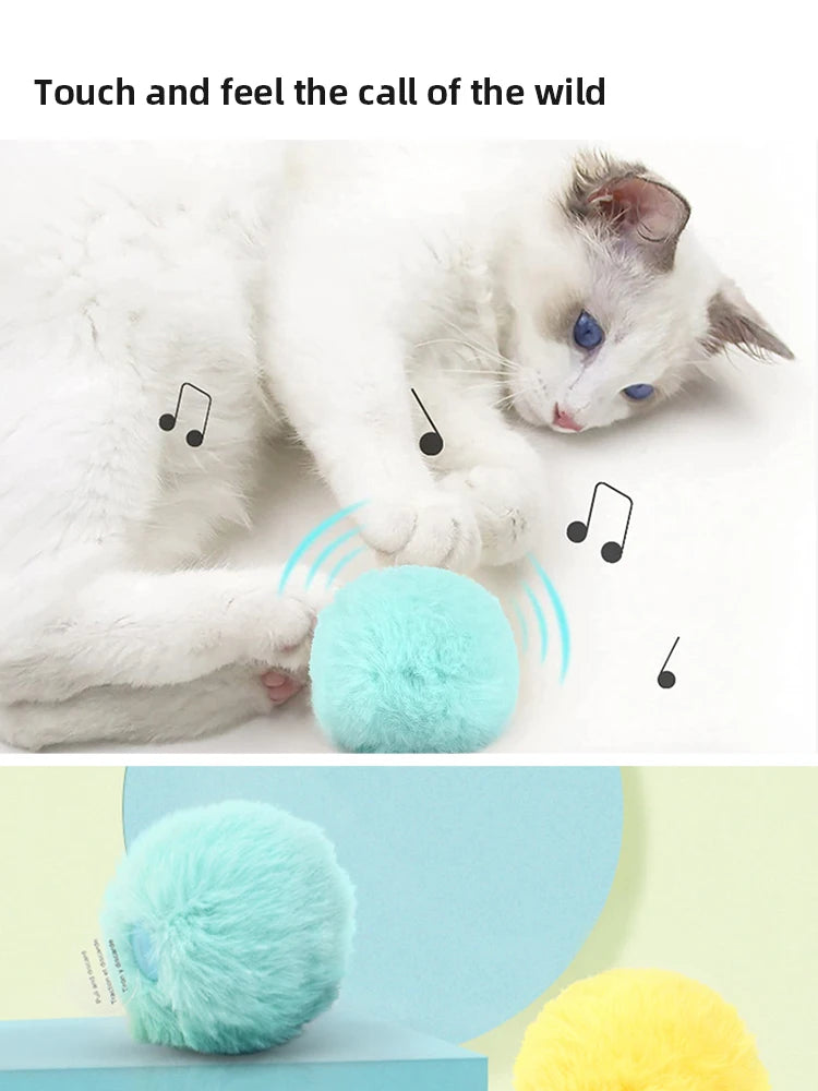 Interactive Electric Cat Ball - Smart Plush Catnip Toy with Sound & Touch Response
