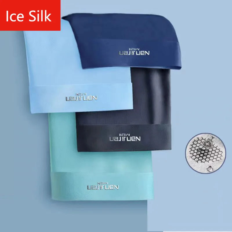Men's 4-Pack Ice Silk Boxer Shorts - Breathable Thin Underwear Plus Size L-6XL