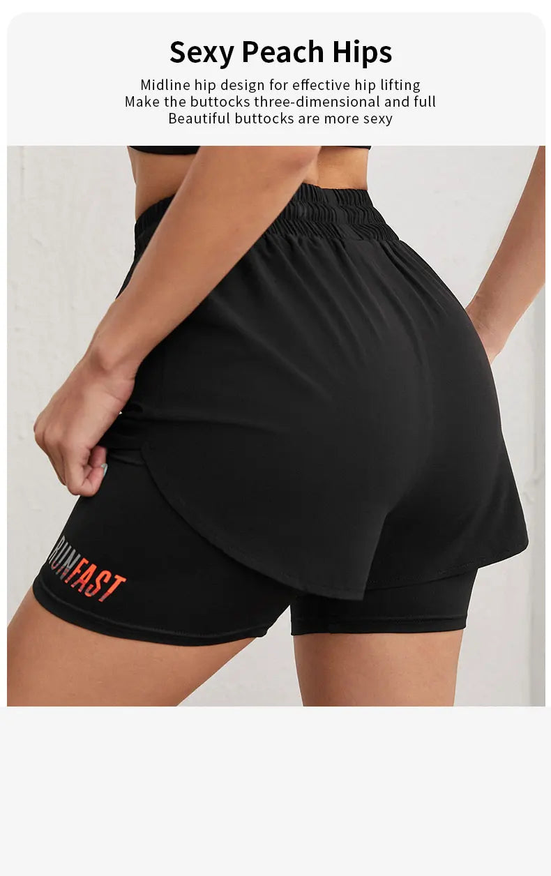Women's High Rise Yoga Shorts - 2-in-1 Athletic Running Shorts