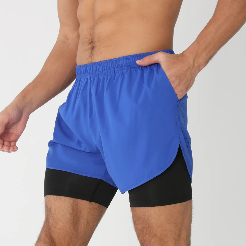 Men's 2-in-1 Running Shorts - Quick Dry Gym Workout Training Shorts