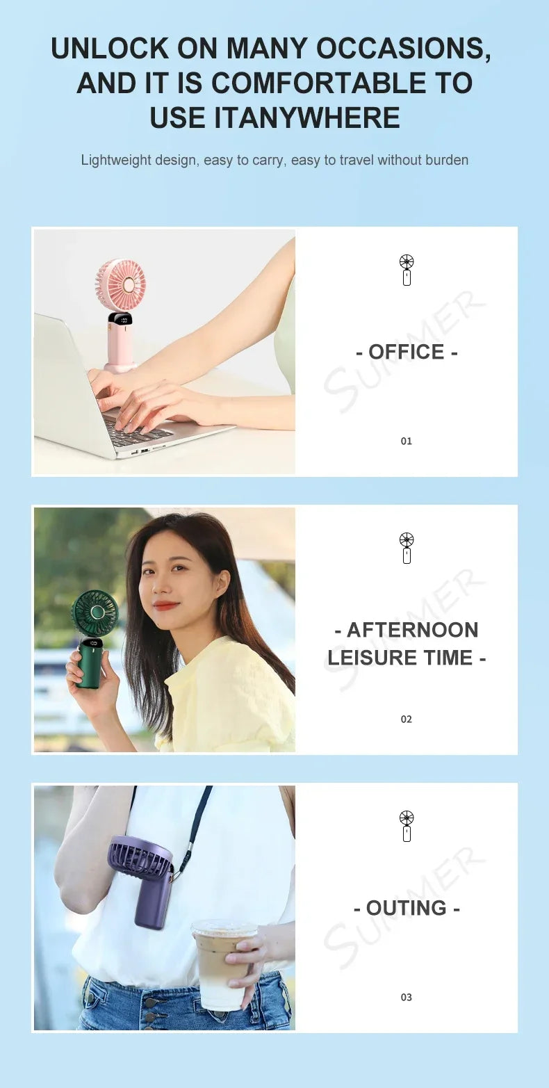 High Quality 3-in-1 Portable Neck Fan - USB Rechargeable with Phone Stand & LED Display