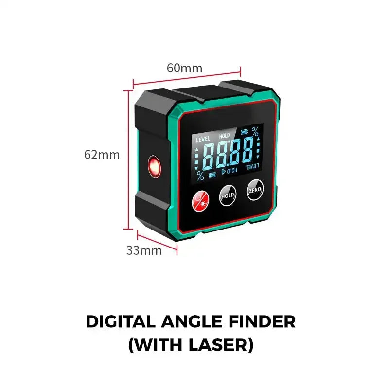 Digital Angle Finder - Magnetic 360° LCD Electronic Protractor with Laser Gauge