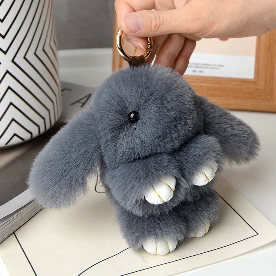 Fluffy Rabbit Fur Keychain - 15cm Bunny Pompom Key Ring Gift