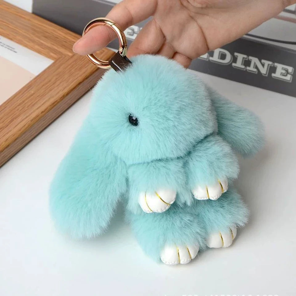Fluffy Rabbit Fur Keychain - 15cm Bunny Pompom Key Ring Gift