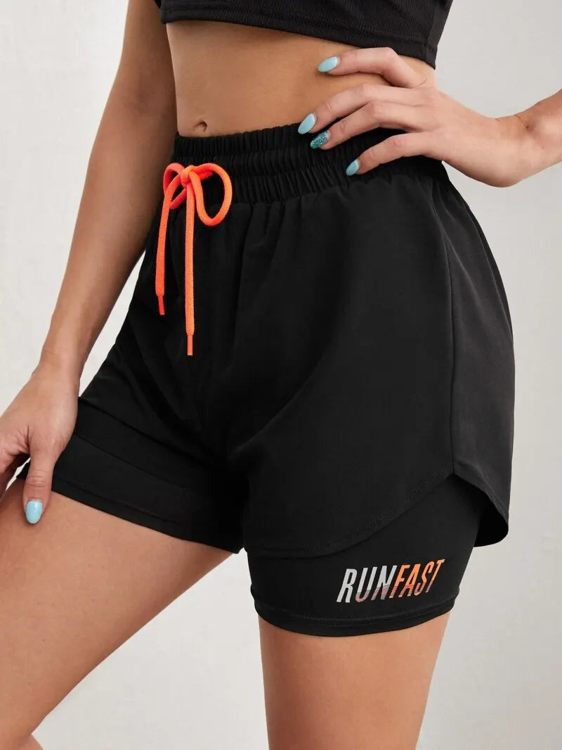 Women's High Rise Yoga Shorts - 2-in-1 Athletic Running Shorts