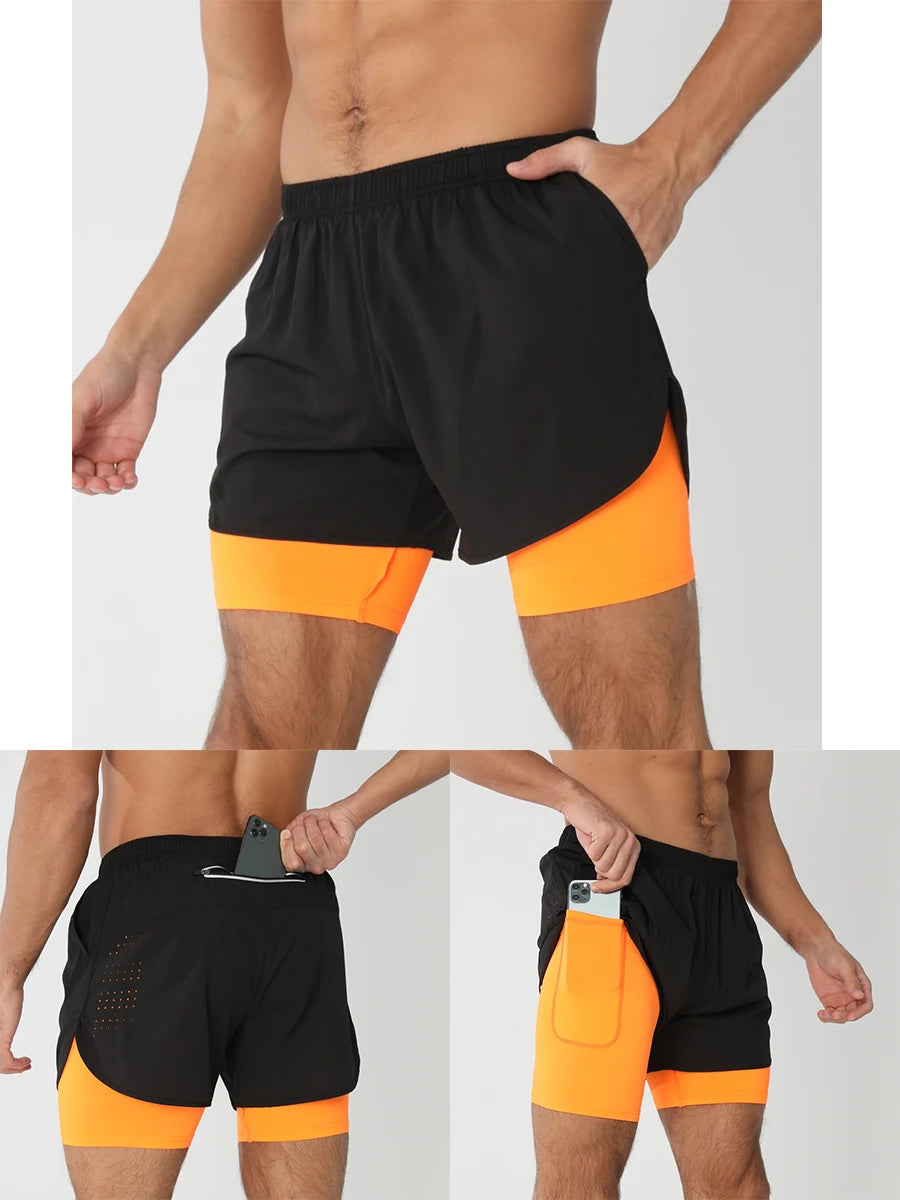 Men's 2-in-1 Running Shorts - Quick Dry Gym Workout Training Shorts