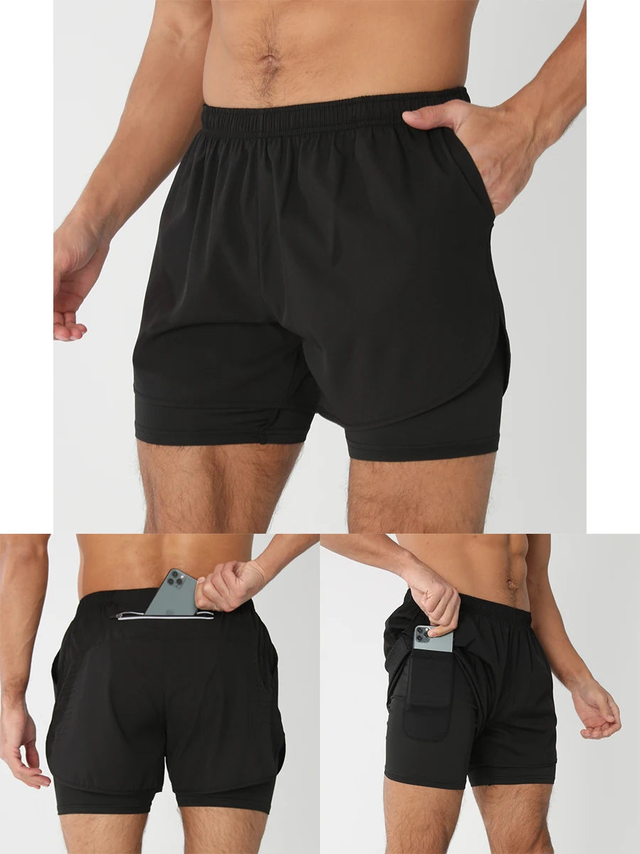 Men's 2-in-1 Running Shorts - Quick Dry Gym Workout Training Shorts