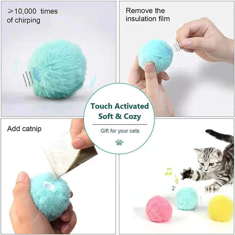Interactive Electric Cat Ball - Smart Plush Catnip Toy with Sound & Touch Response