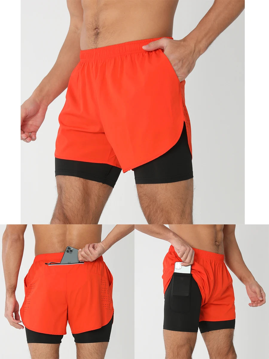 Men's 2-in-1 Running Shorts - Quick Dry Gym Workout Training Shorts