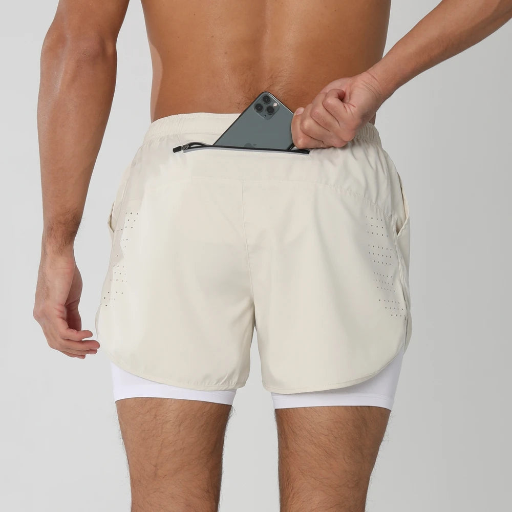 Men's 2-in-1 Running Shorts - Quick Dry Gym Workout Training Shorts