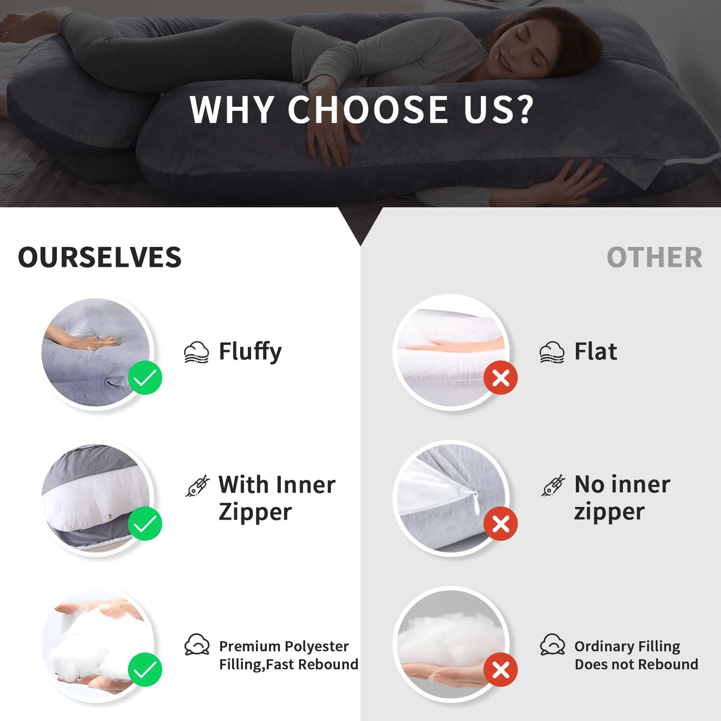 G-Shaped Pregnancy Pillow - Full Body Maternity Support with Removable Cover