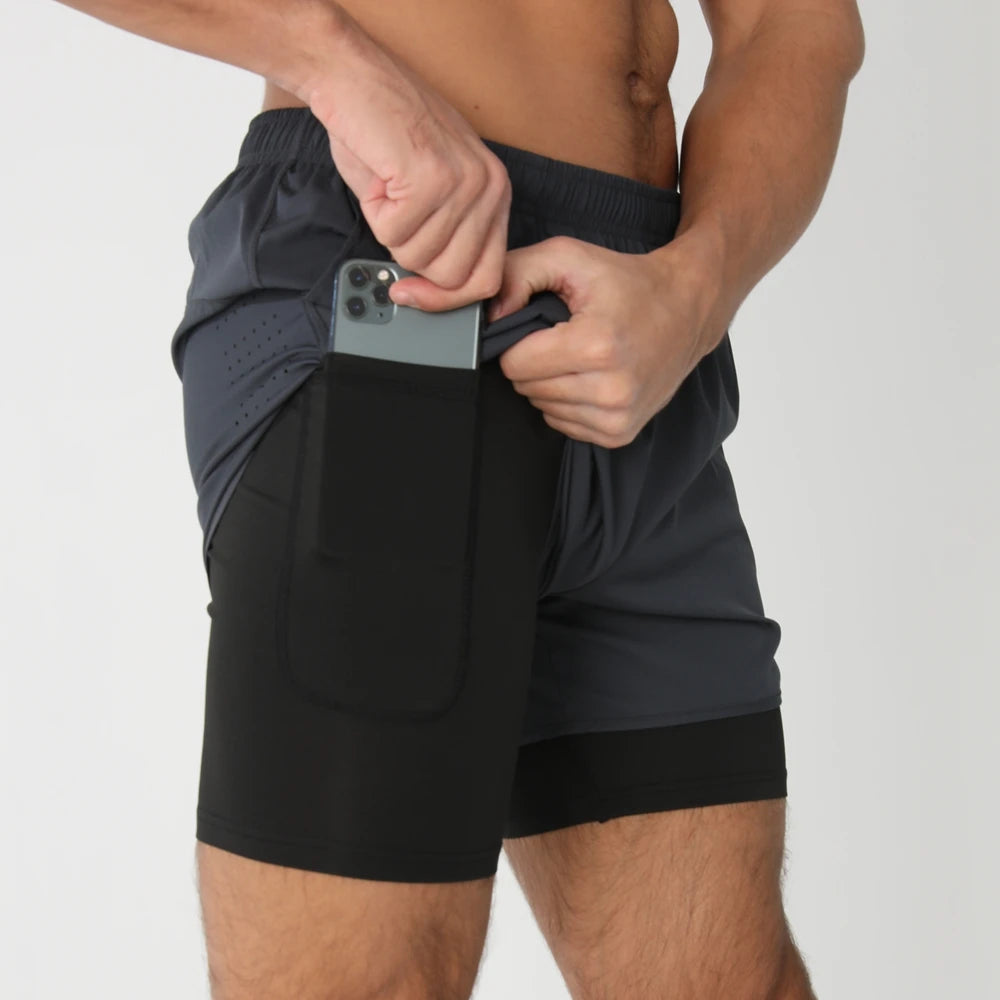 Men's 2-in-1 Running Shorts - Quick Dry Gym Workout Training Shorts