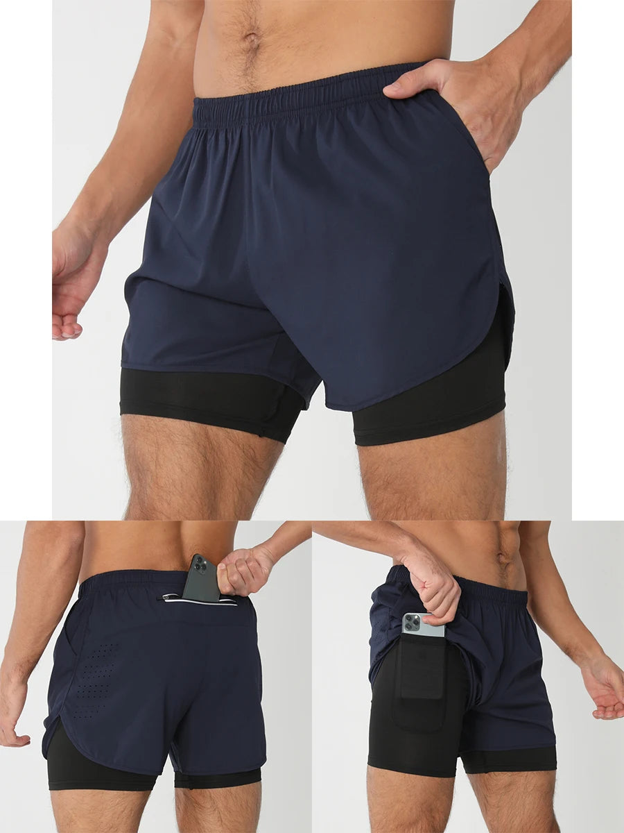 Men's 2-in-1 Running Shorts - Quick Dry Gym Workout Training Shorts