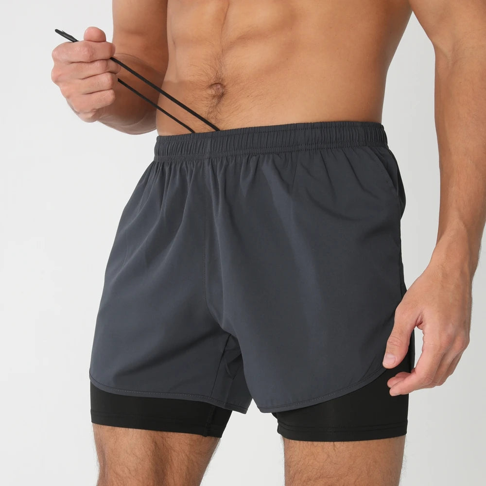 Men's 2-in-1 Running Shorts - Quick Dry Gym Workout Training Shorts