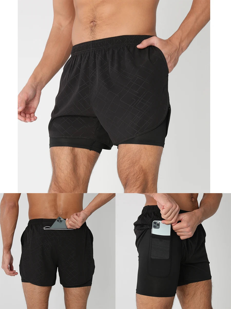 Men's 2-in-1 Running Shorts - Quick Dry Gym Workout Training Shorts