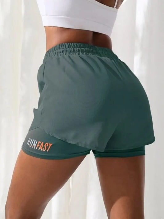 Women's High Rise Yoga Shorts - 2-in-1 Athletic Running Shorts