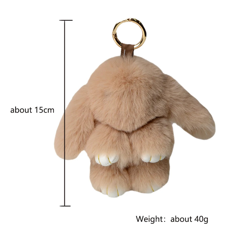 Fluffy Rabbit Fur Keychain - 15cm Bunny Pompom Key Ring Gift