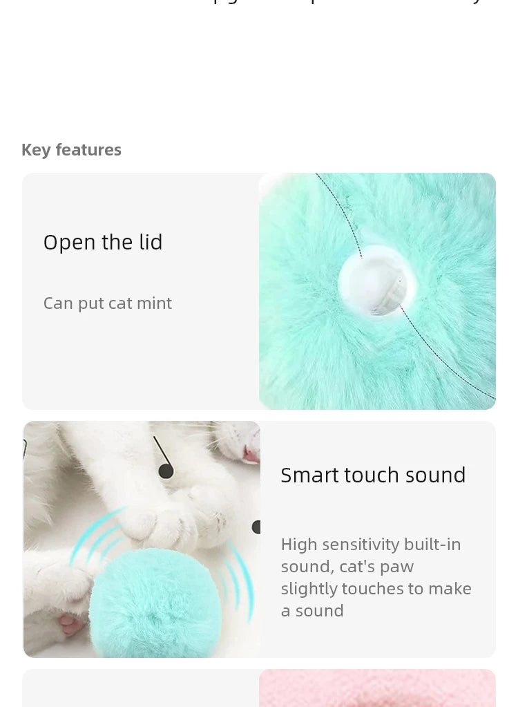 Interactive Electric Cat Ball - Smart Plush Catnip Toy with Sound & Touch Response