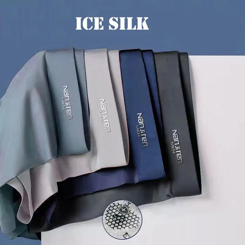 Men's 4-Pack Ice Silk Boxer Shorts - Breathable Thin Underwear Plus Size L-6XL