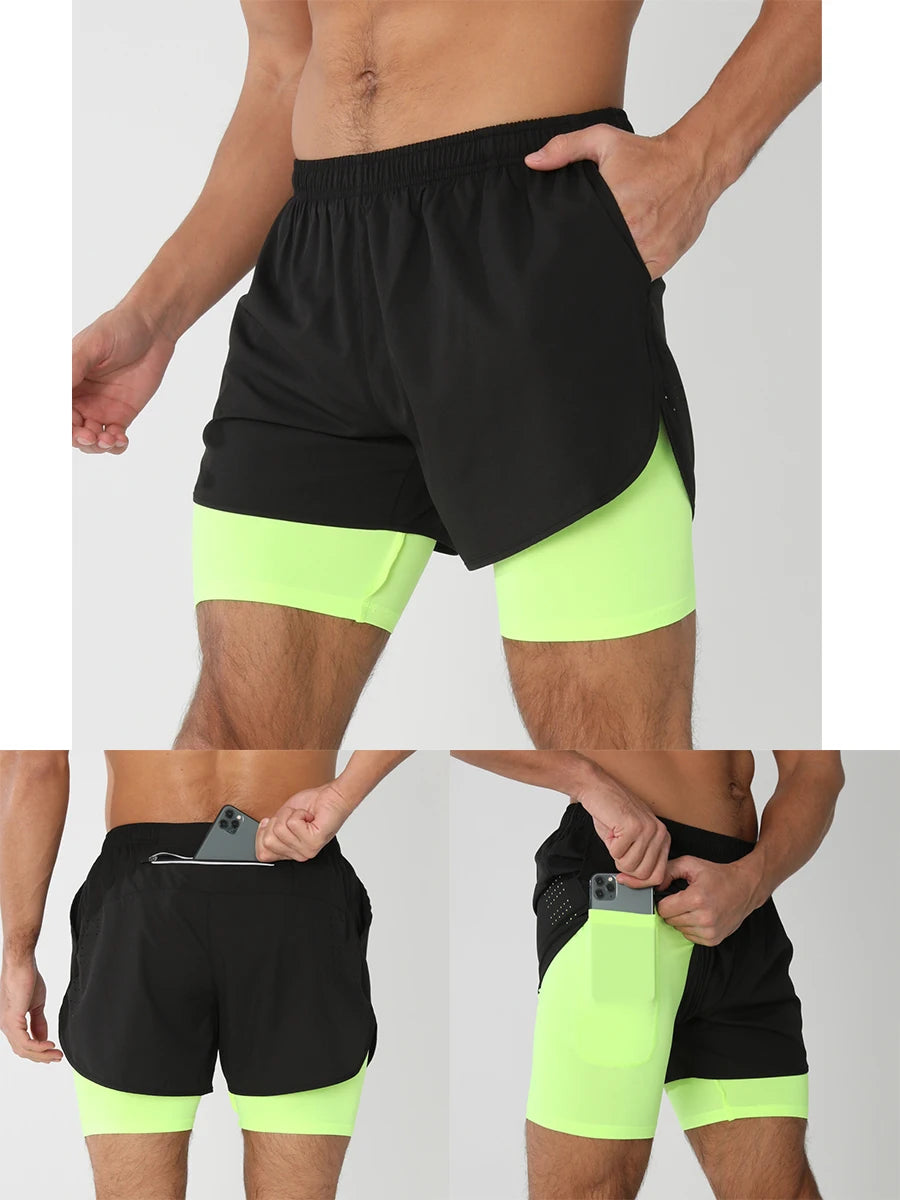 Men's 2-in-1 Running Shorts - Quick Dry Gym Workout Training Shorts
