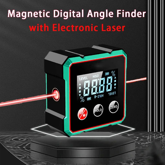 Digital Angle Finder - Magnetic 360° LCD Electronic Protractor with Laser Gauge