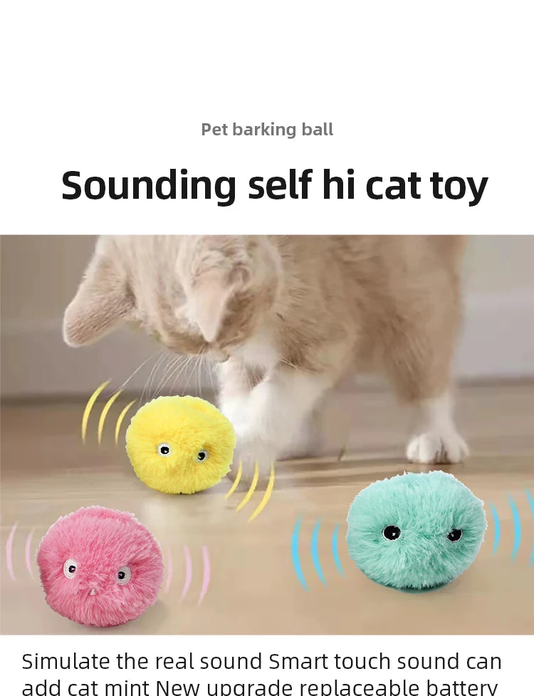 Interactive Electric Cat Ball - Smart Plush Catnip Toy with Sound & Touch Response