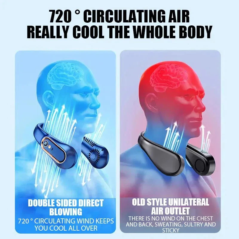 Best Quality Portable Neck Hanging Fan - 3000mAh USB Rechargeable Bladeless Mini Fan with LED Display