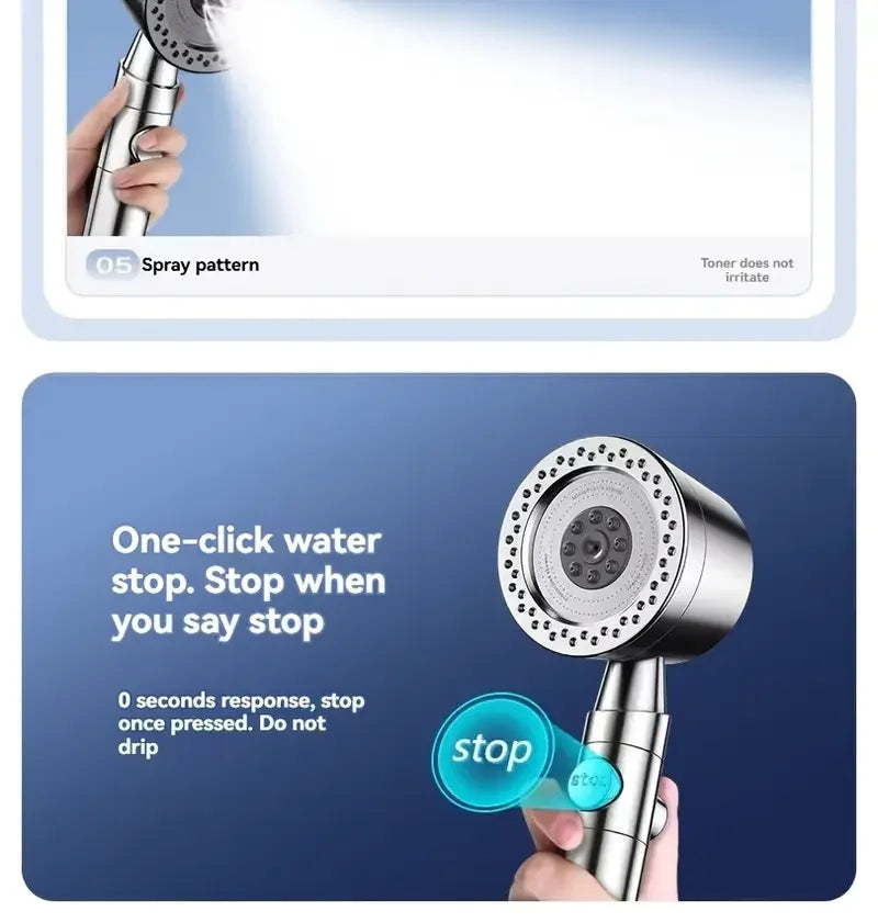 5-Mode High Pressure Water Saving Shower Head with One-Button Stop - Premium Handheld Bathroom Set